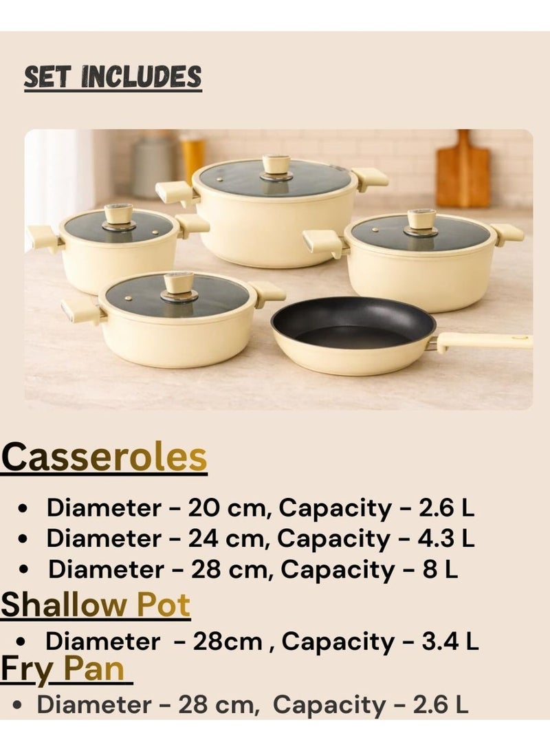 أوزو OZO 3933، أويستر بيج، 9 قطع، طقم أواني طهي من الجرانيت - Image 2